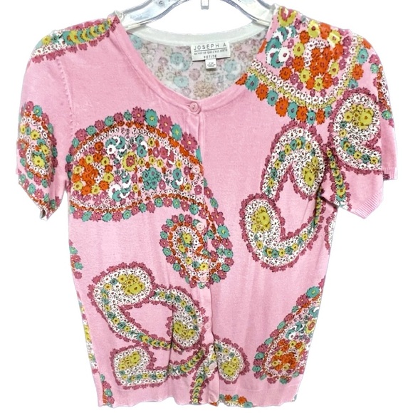 Joseph A. Pink Floral Short Sleeve Cardigan - Picture 1 of 3